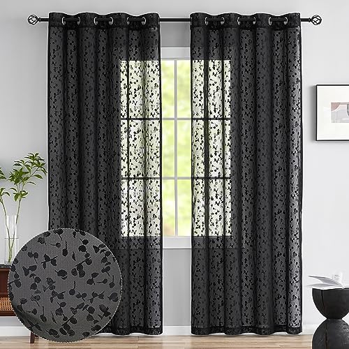 Treatmentex Schwarze Halbtransparente Spitze Vorhang Moderne Stickerei...