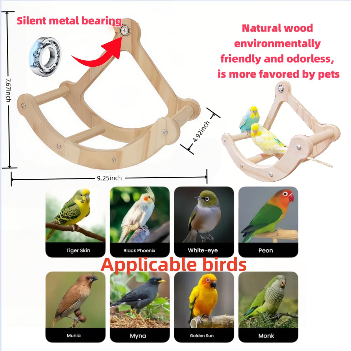 Bird Perch Toy with Interactive Rocking, Wooden Exercise Wheel & Intelligence Puzzle Enrichment | Cage Accessories for Parrots, Budgies, Conures, Cockatiels & Parakeets