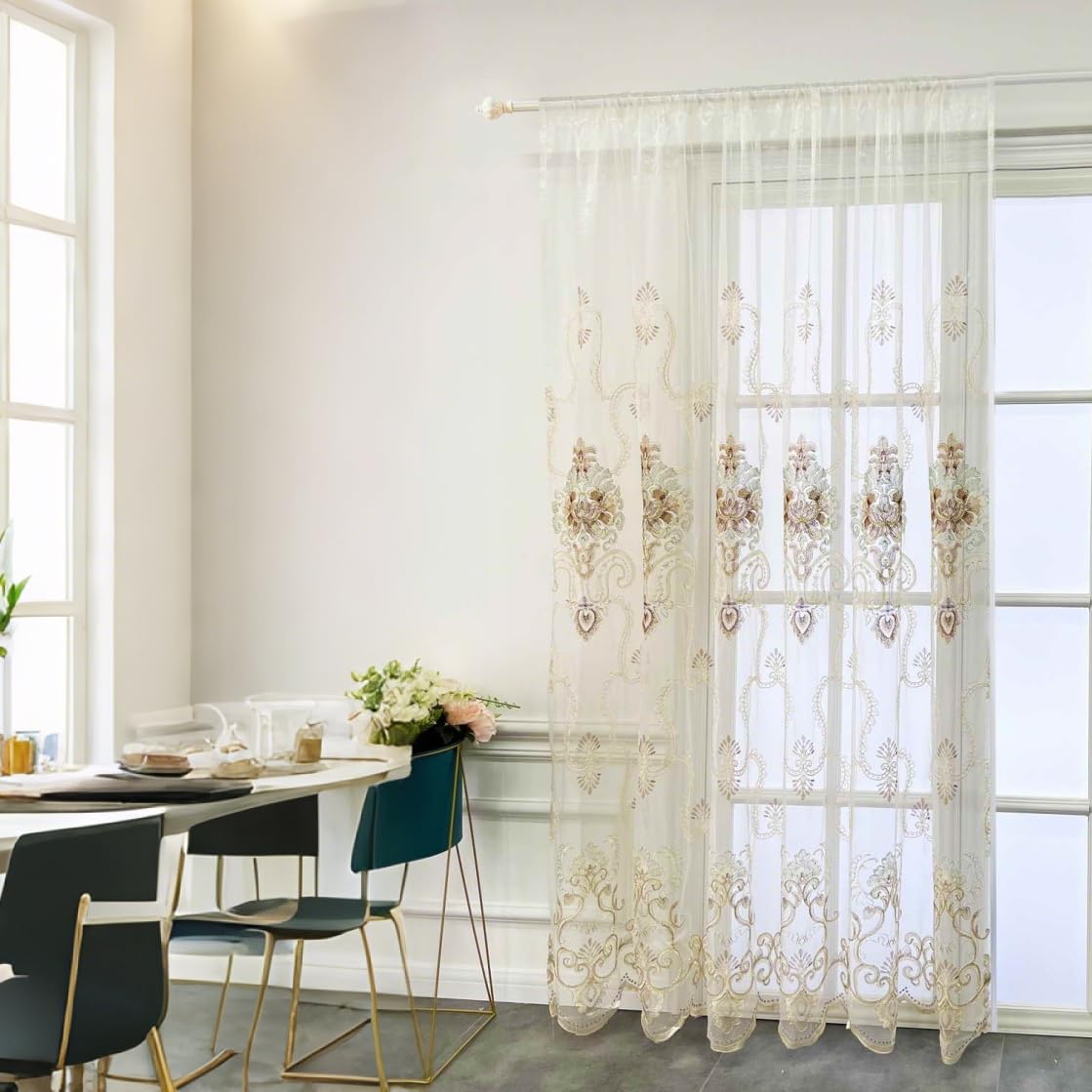 Amazon.com: 1pc Luxury Embroidered Floral Sheer Tulle Curtain for
