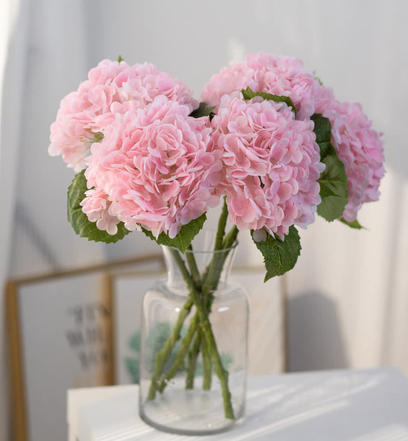 YalzoneMet 3 Pcs Pink Artificial Hydrangea Real Touch Natural Lifelike Faux Large Hydrangea for Thanksgiving Home Party Outdoor Wedding Decor Christmas Table Centerpiece