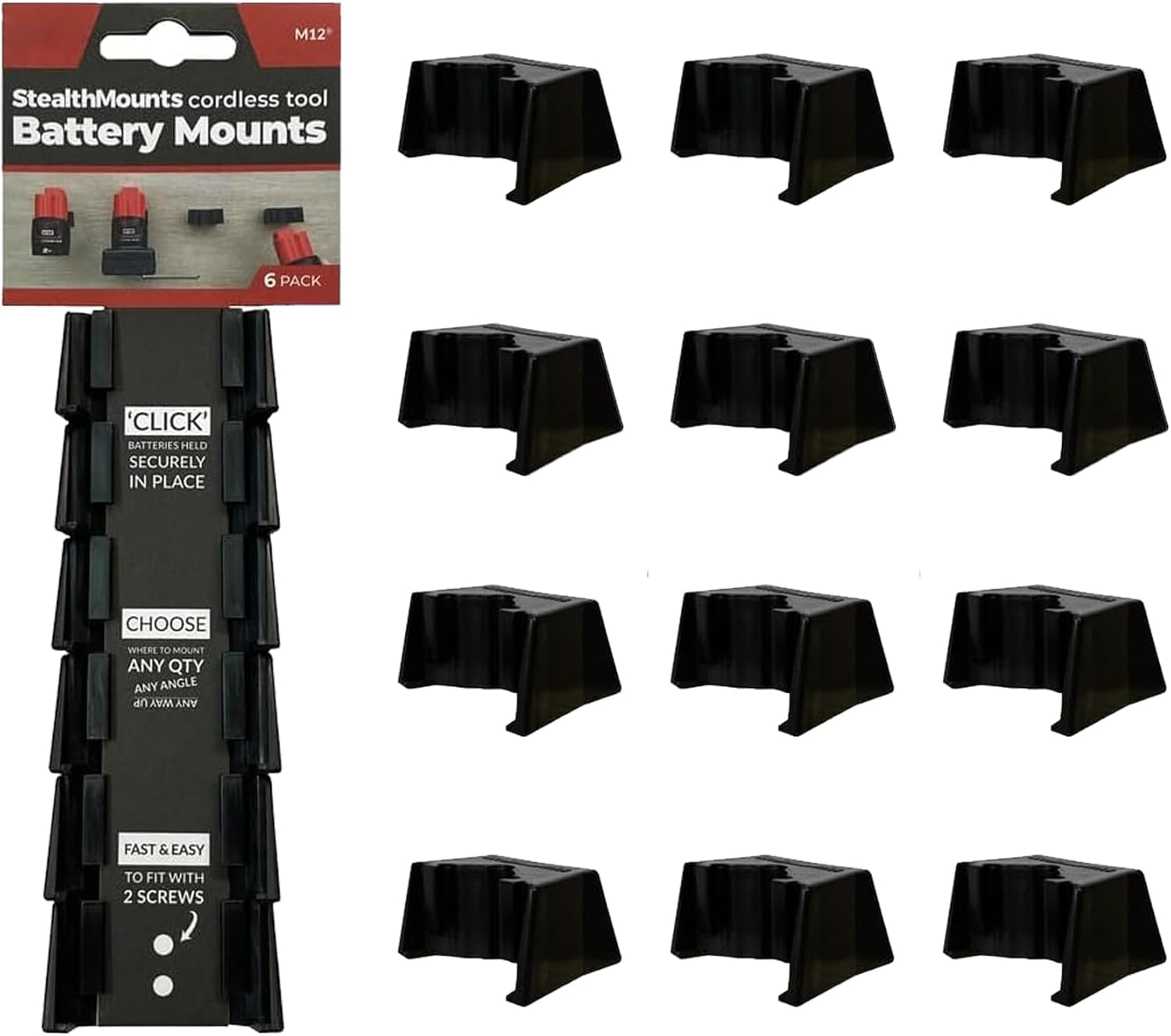 StealthMounts Battery Holder Compatible with Milwaukee M12-12 Pack | M12 Battery Storage | M12 Battery Mount | Wall Mount| Made in The UK