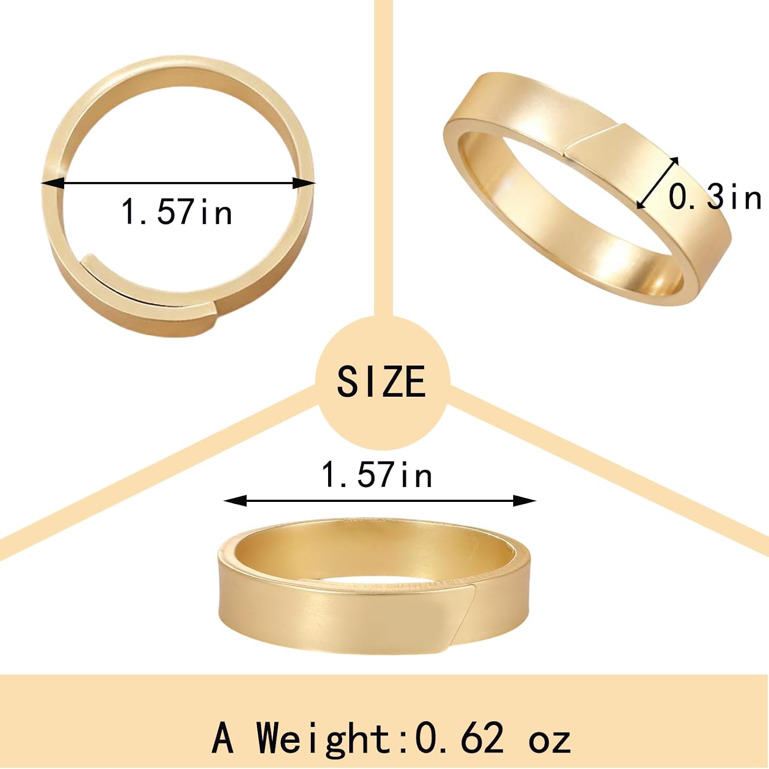 Round Metal Gold Napkin Rings Set of 8