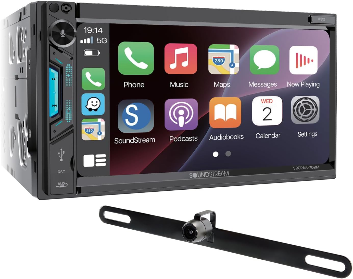 Soundstream VRCPAA-7DRM 7” | Digital Media Receiver, Wireless Apple CarPlay® & Android Auto® Double Din Car Stereo, HD Touchscreen, Bluetooth | USB/microSD Playback | Camera Inputs + Backup Camera