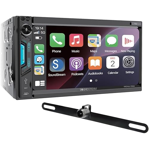 Soundstream VRCPAA-7DRM 7” | Digital Media Receiver, Wireless Apple CarPlay® & Android Auto® Double Din Car Stereo, HD Touchscreen, Bluetooth | USB/microSD Playback | Camera Inputs + Backup Camera