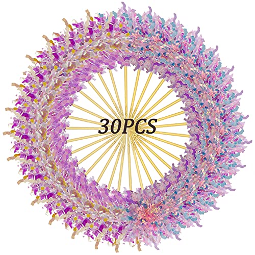 30 Stück Cocktail Picks Feuerwerk Sticks, Cupcake Topper für Cocktail Party Dekorationen, Geburtstagsfeier, Weihnachten, Familienessen, lila und rosa Cover