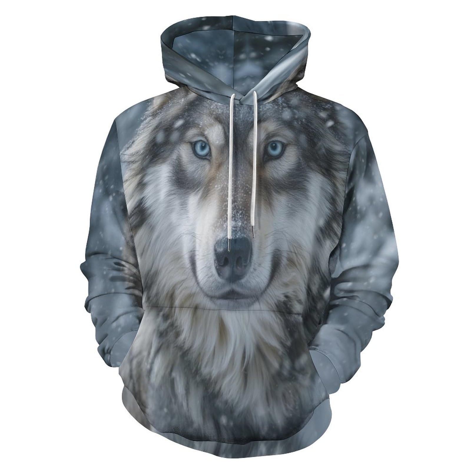 Sweat à Capuche Loups Sauvages Pull à Manches Longues Gris Unisexe - 8