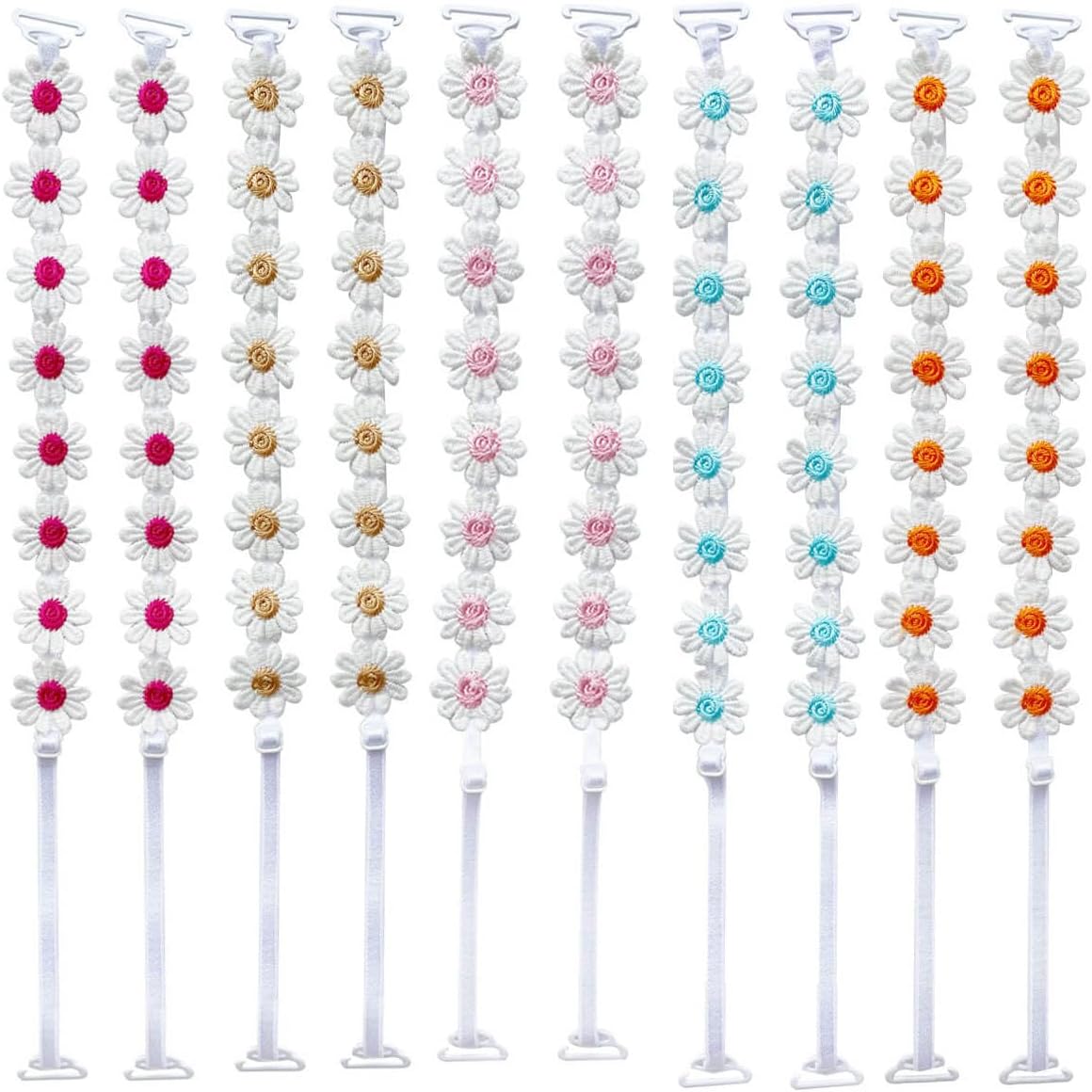 Moly Story Decorative Daisy Flower Bra Straps,Floral Dress Straps for Strapless Bra/Off the Shoulder Dress 5 Pairs/Pack Pink Gold Red Blue Orange