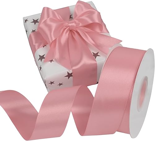 Miniatura 677 de Cinta de satén rosa polvoriento de doble cara de 1/4 pulgadas x 50 yardas, cintas de poliéster polvorientas para envolver regalos, cinta de tela