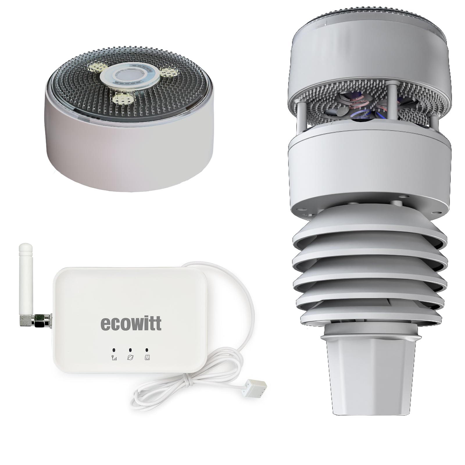 ECOWITT Wifi Wetterstation GW3001, 7-in-1-Garten-Funkwetterstation mit Außensensor WS90 mit Home 3-in-1-WLAN-/Kabel-Hub-Gateway GW3000 mit SD-Kartenanschluss, Wetterassistent 868 MHz