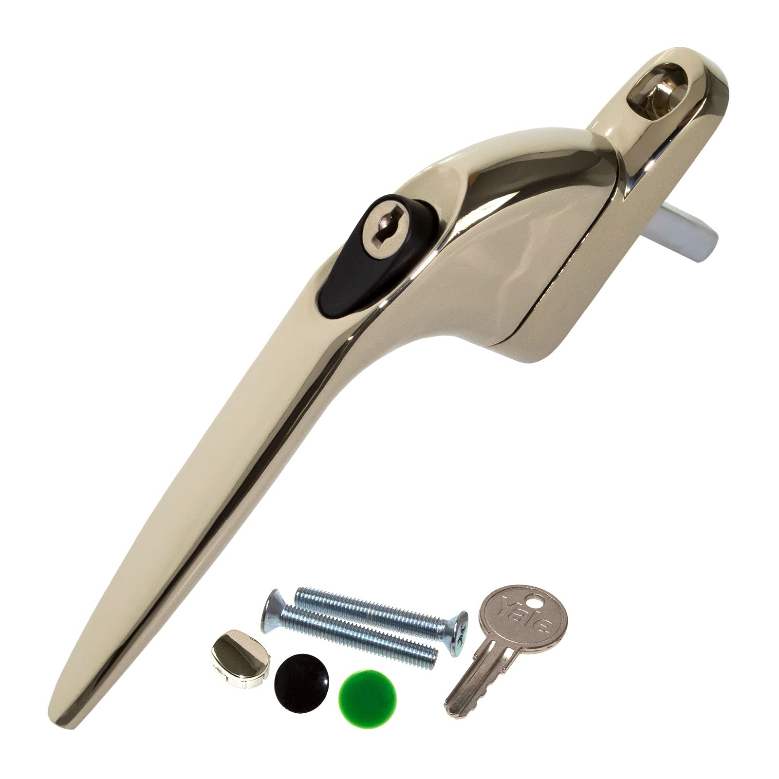 Gold Yale UPVC Window Handle Inline Double Glazing Universal Key Locking Espag - 40mm Spindle