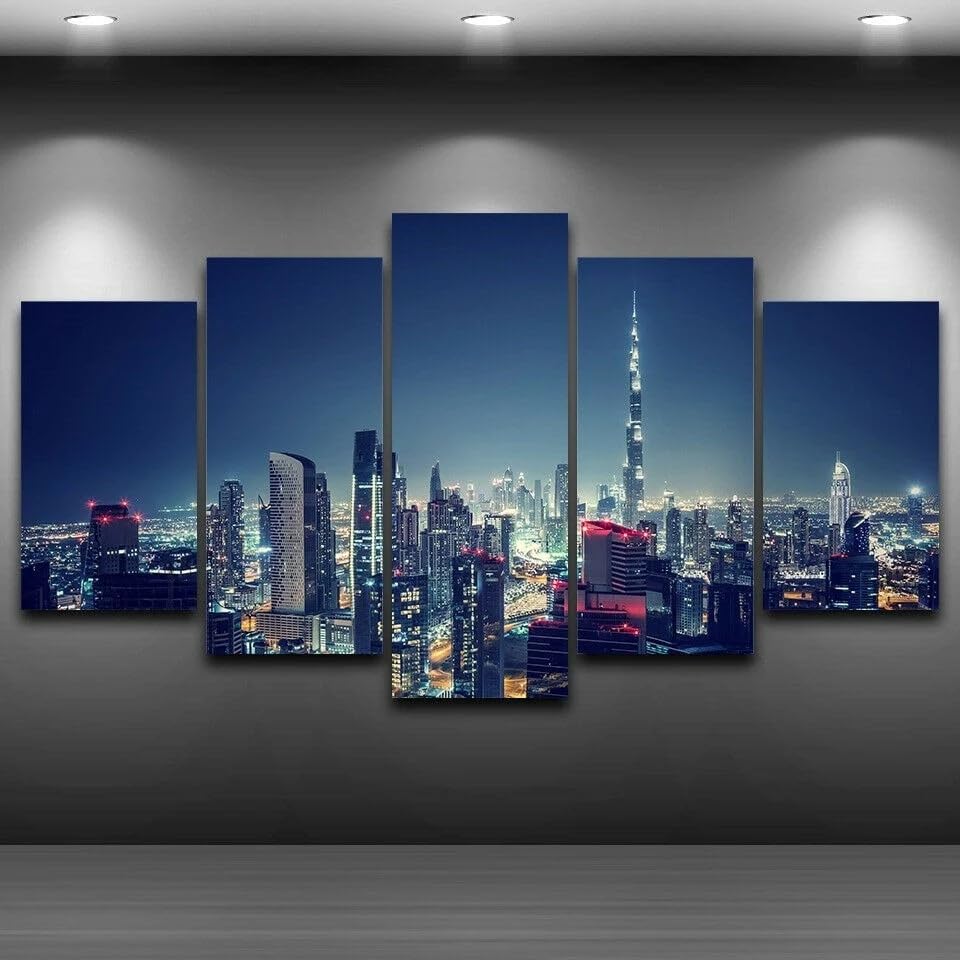 Tableau décoration murale pour habiller un grand mur vide avec Dubai en toile 5 pièces