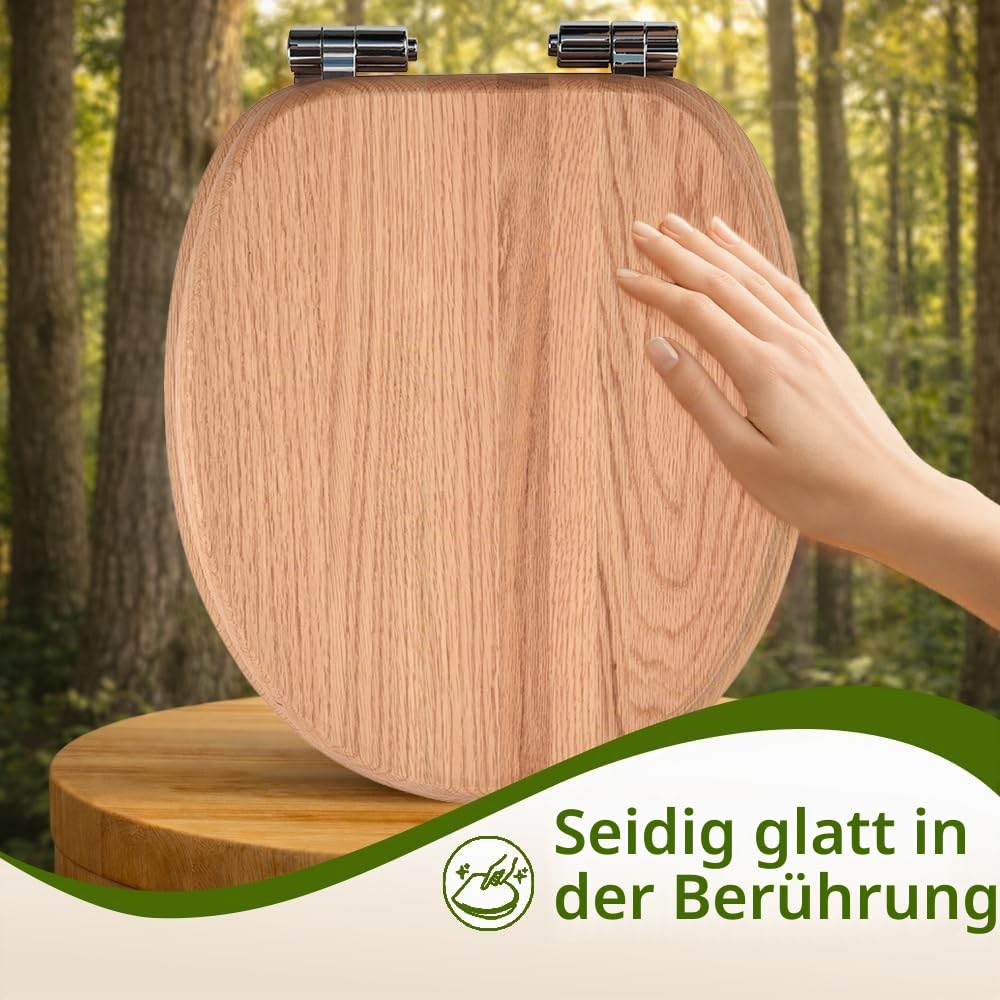 WC-Sitz aus Massivholz – Eiche, mit Absenkautomatik, Schnellverschluss & Easy-Clean, Soft-Touch – PIKLiDS