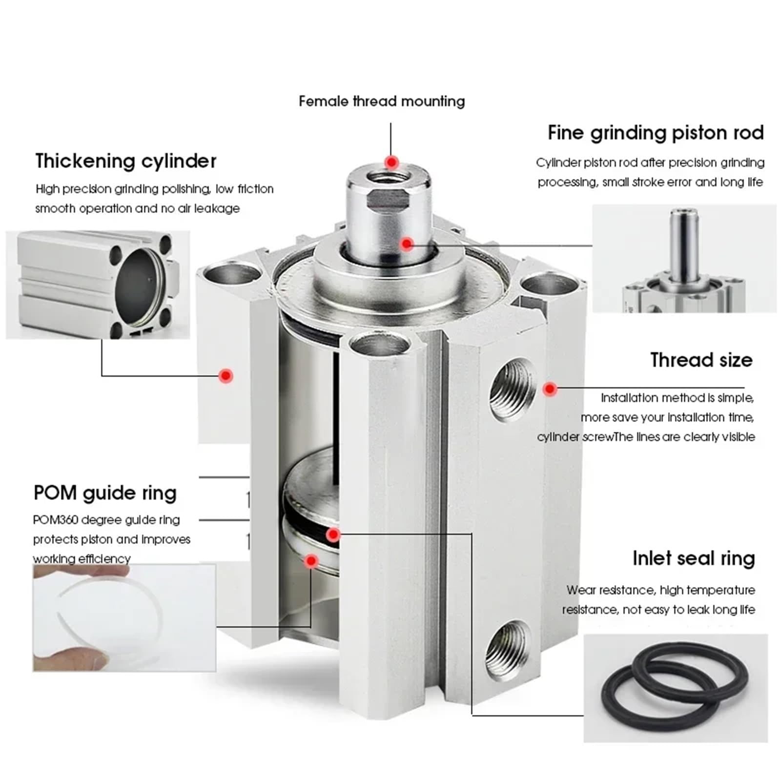 Pneumatischer Zylinder SDA 20/25/32/40/50/63/180/100 Serie Doppelte Schauspiel 5-100 mm Hub.(50mm Stroke,Bore 40mm)