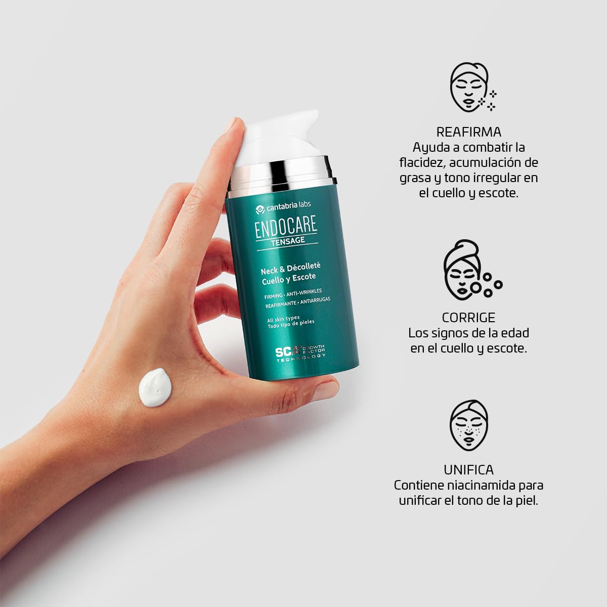 Cantabria Labs – Endocare Tensage Cuello y Escote – Crema Reafirmante 80 ml – Mejora flacidez, acumulación de grasa, tono irregular.