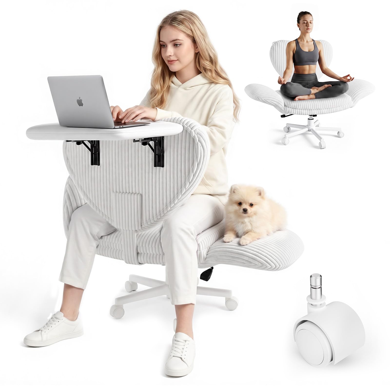 HOMRELEXA Office Chair with Foldable Laptop Tray & 5 Gear Flip-up Armrests