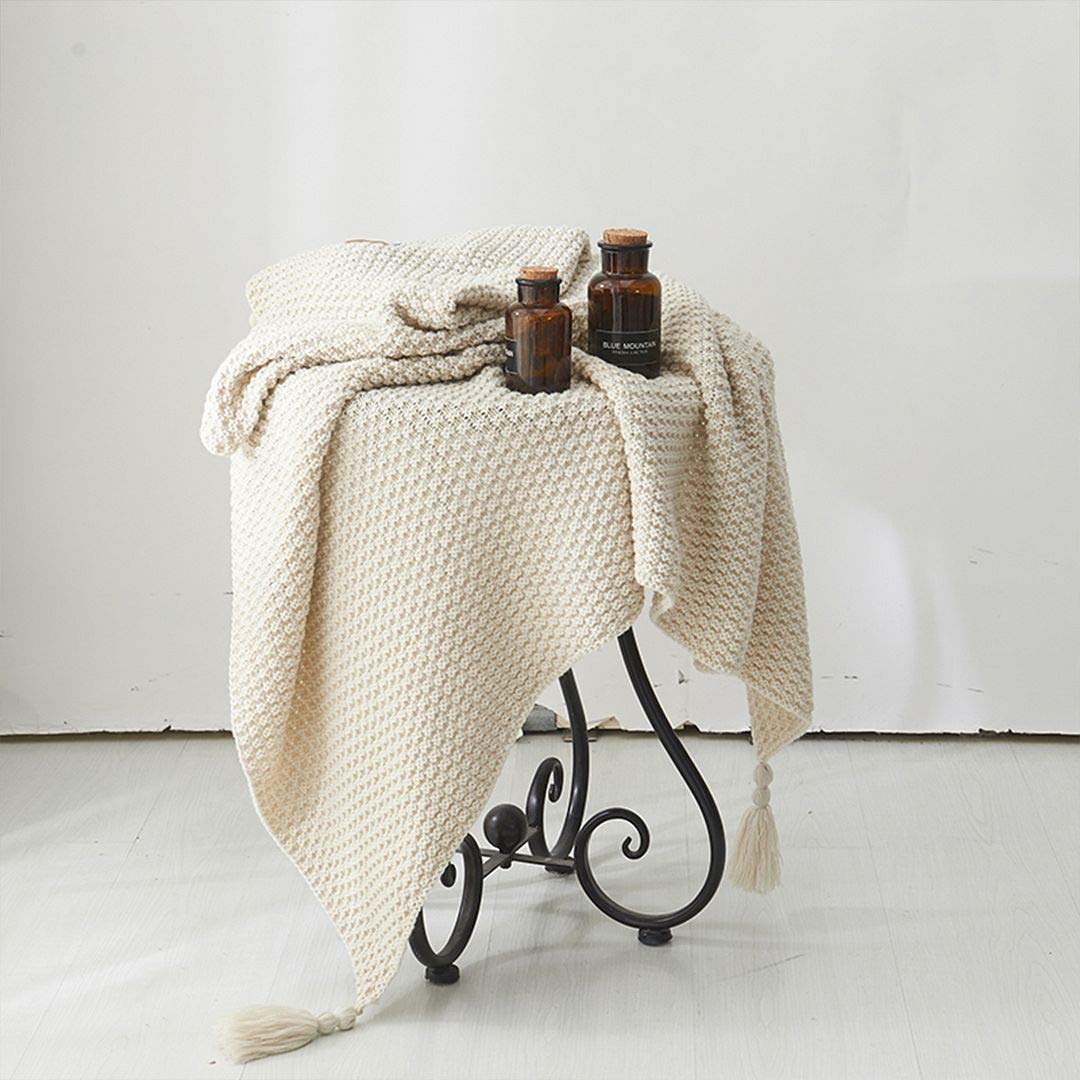 AUSTINCIAGA Coperta in maglia plaid per divano Copriletto Coperta da letto nordico Calda Morbida con frange Fatta a mano Per spiaggia Tutte le stagioni Acrilico