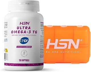 HSN Ultra Omega-3 TG 1000 mg IFOS™ - Pack 120 Perlas + Pastillero Semanal | Aceite de Pescado Omega-3. 350mg EPA, 250mg DHA. Forma natural de triglicé