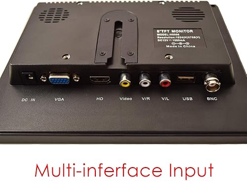 Miniatura 3 de Monitor CCTV de 8 pulgadas, pantalla de seguridad TFT LCD con VGA, HDMI, AV, BNC, puertos de entrada y salida de audio USB, altavoz integrado,