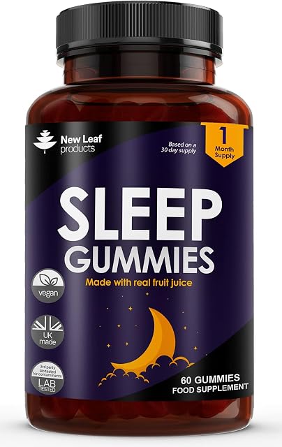 Sleep Gummies High Strength - Chewable Sleeping gummies For Adults - Natural Melatonin Gummies - Griffonia Seed Extract, Vegan,No Artificial Colours, Real Fruit Juice, Gluten-Free, UK Made by New Leaf