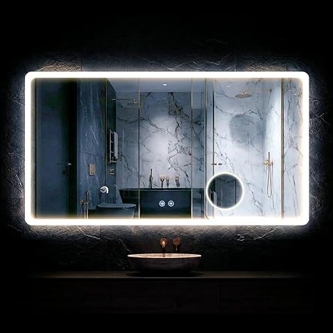 Espejo Baño con Luz LED Regulable en 3 Colores - Espejo de Pared ANTIVAHO con Ajuste de Brillo con Memoria e Interruptor Táctil - Espejos Inteligente Retroiluminado (100x60cm+ Zoom X3)