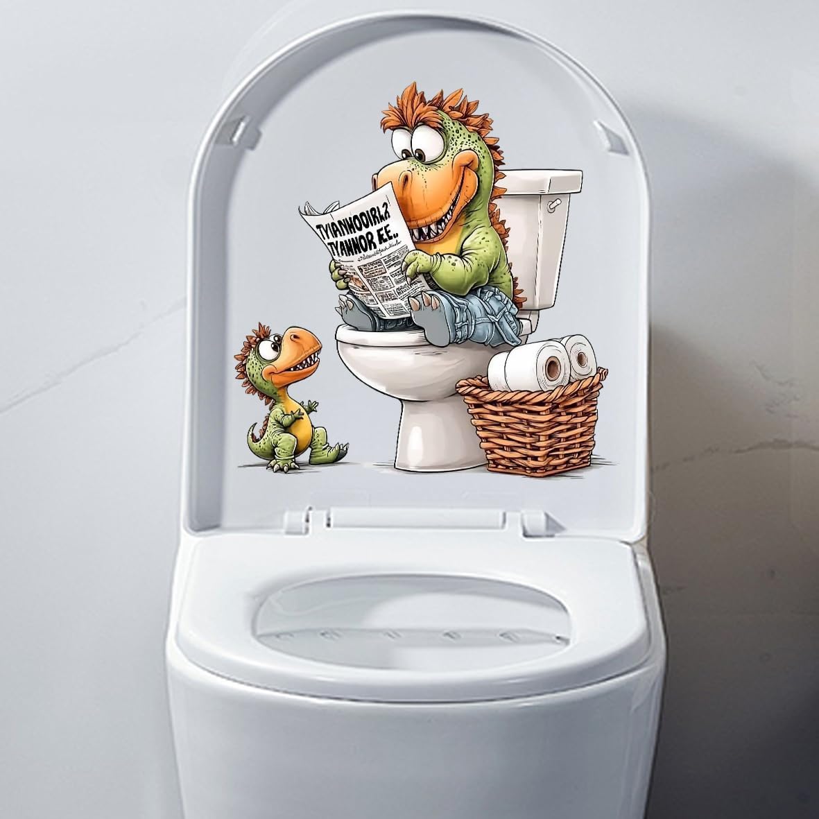 Animal 3D Toilet Stickers Funny Cat Dog Monkey Toilet Lid Decal Waterproof Toilet Seat Cover Decoration Wall Sticker (Green Dinosaur)