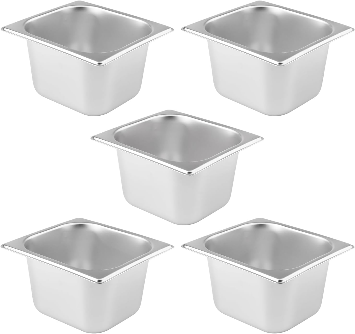 5 PCS 1/6 Size, 4 Inch Deep Stainless Steel Steam Table