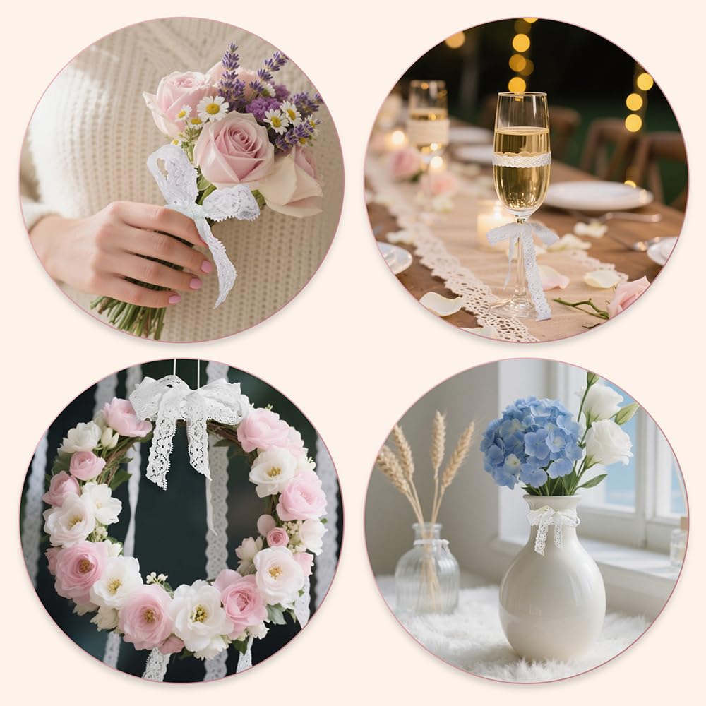 30 Yards White Lace Ribbon, 0.6 inch Narrow Elastic Lace Trim, Elegant Trim for Crafting, Gift Wrapping, Dress Embellishment, Wedding Decor, Bow Making & Sewing Crafts