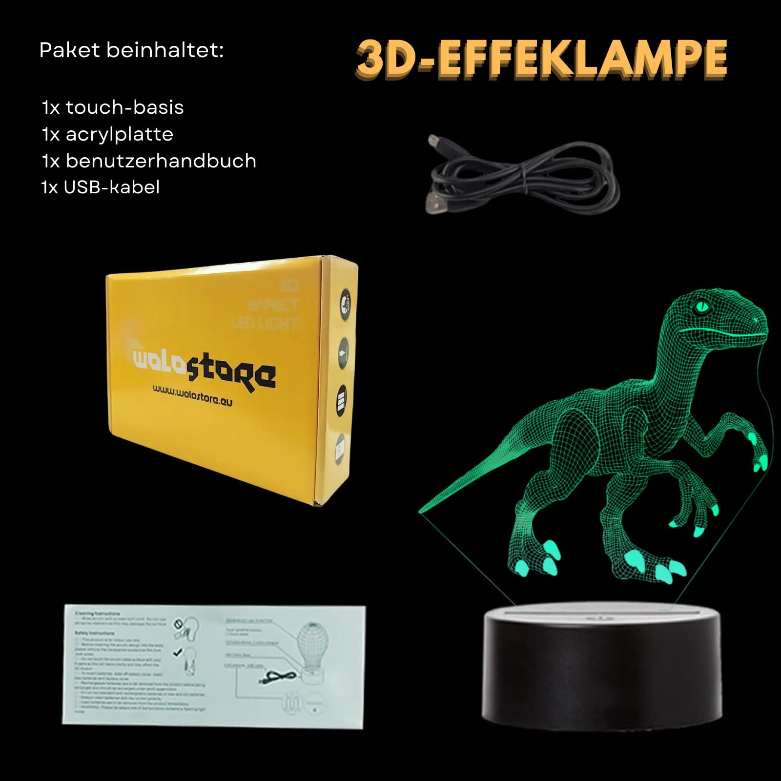 LED Dinosaurier Velociraptor Farbwechsel USB Nachtlicht und Dekoration