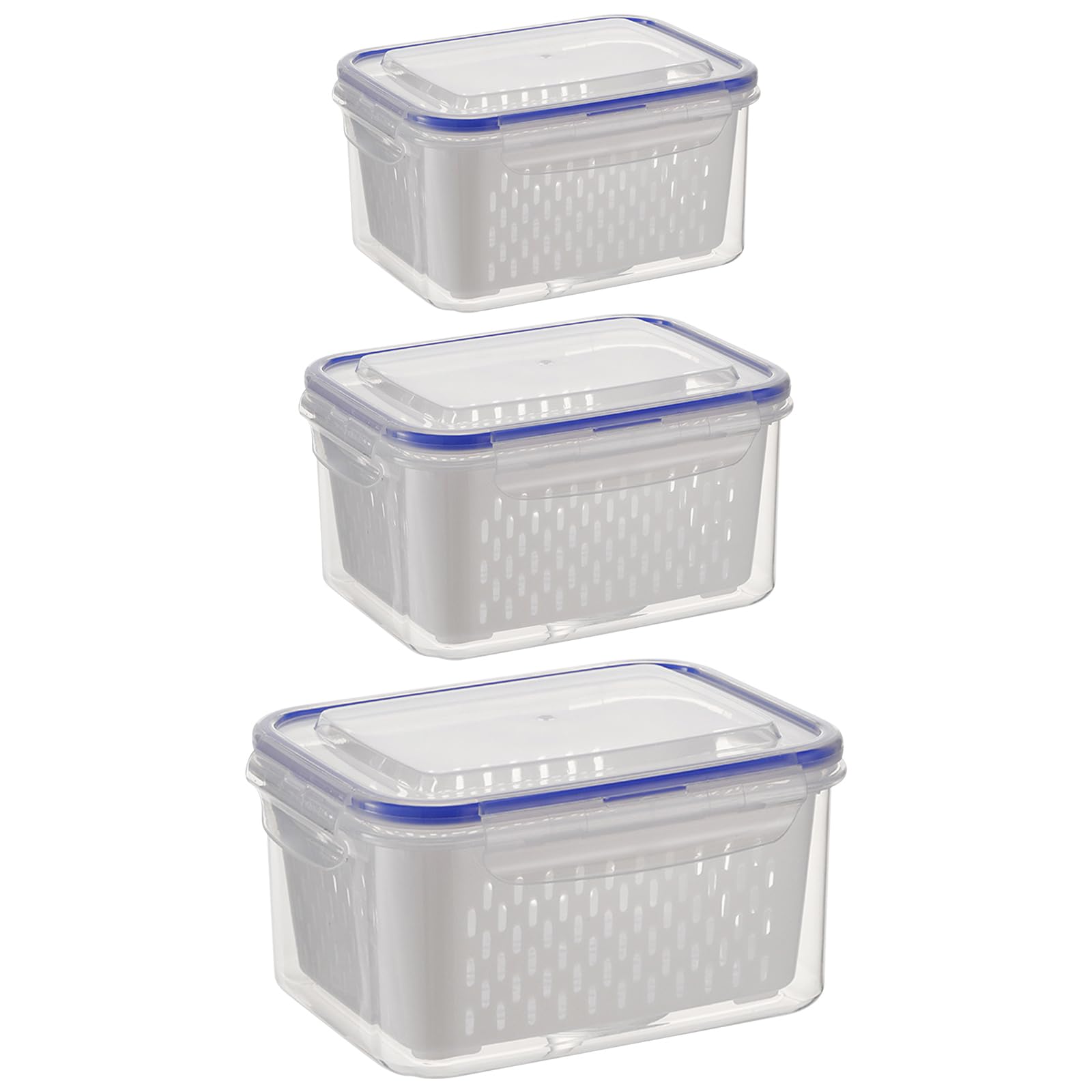 Fruit Storage Containers for Fridge Leakproof Food Storage Containers with Removable Colander Plastic Fresh Produce Saver Keep Fruits Vegetables Berry Meat Fresh Longer (Blue 3Pcs) (3Pcs Blue)