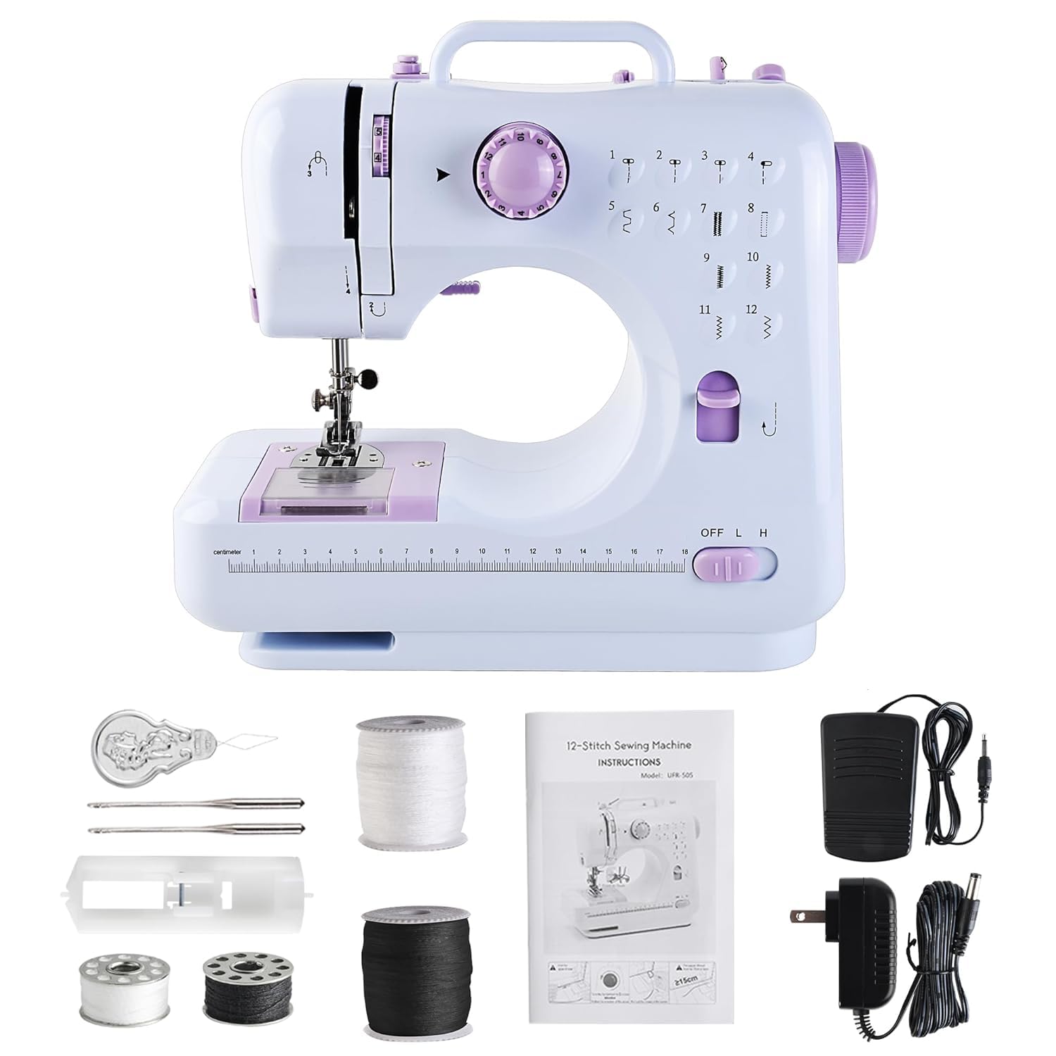 Sewing Machine for Beginners & Kids, Mini Portable Sewing Machines with 12 Built-in Stitch Patterns, 2-Speed Foot Pedal, Perfect for Teaching Daughter Granddaughter to Sew with Basic Sewing Kit (BG24)