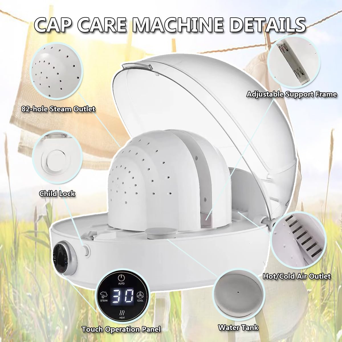 Cap Care Machine for Ironing and Steam Cleaning Baseball Caps and Bucket Hats