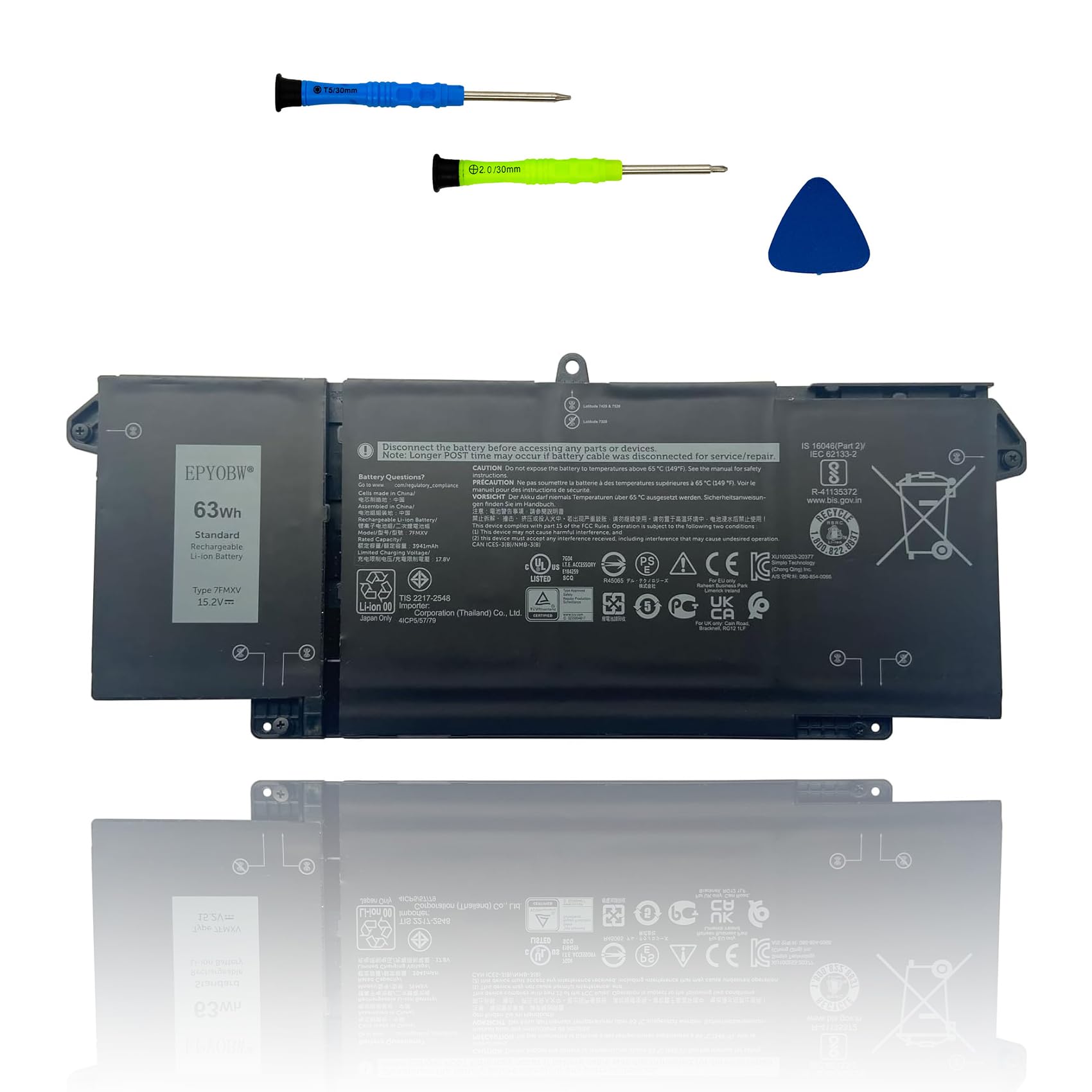 yページ EPYOBW 7FMXV Laptop Battery 63Wh 9JM71 0TN2GY TN2GY 4M1JN 1PP63