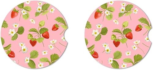 Miniatura 2 de Portavasos para automóvil, bonitas flores de fresa, 1 portavasos absorbentes, base de corcho para bebidas con muesca para el dedo para un fácil