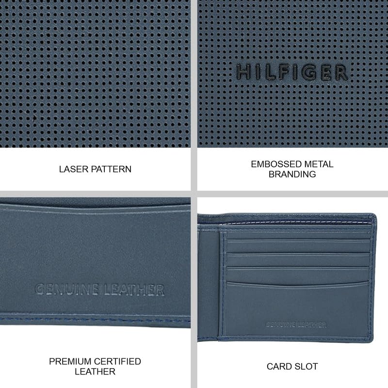 Image of Tommy Hilfiger Men's Benin Slimfold Wallet - Navy | Laser-Etched Leather | Ultra-Slim Design| Purse for Men | Ideal for Gifting