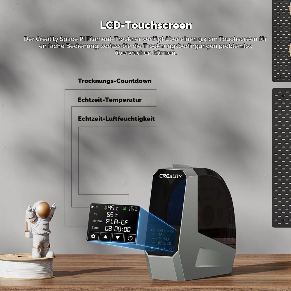 Creality Space Pi Filament Trockner, 3D-Drucker Trockenbox gegen Stringing & sprödes Filament, 360° PTC-Heizung, LCD Touchscreen & 48h Timer, für 1.75/2.85mm PLA PETG ABS TPU Nylon ASA