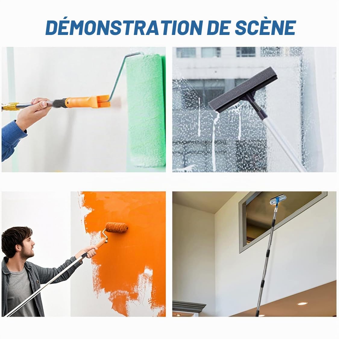 Rouleau de peinture Prolongation de manche en acier inoxydable télescopique en 5 parties avec adaptateur conique pour rouleau de peinture, outils de nettoyage, 40 cm - 180 cm