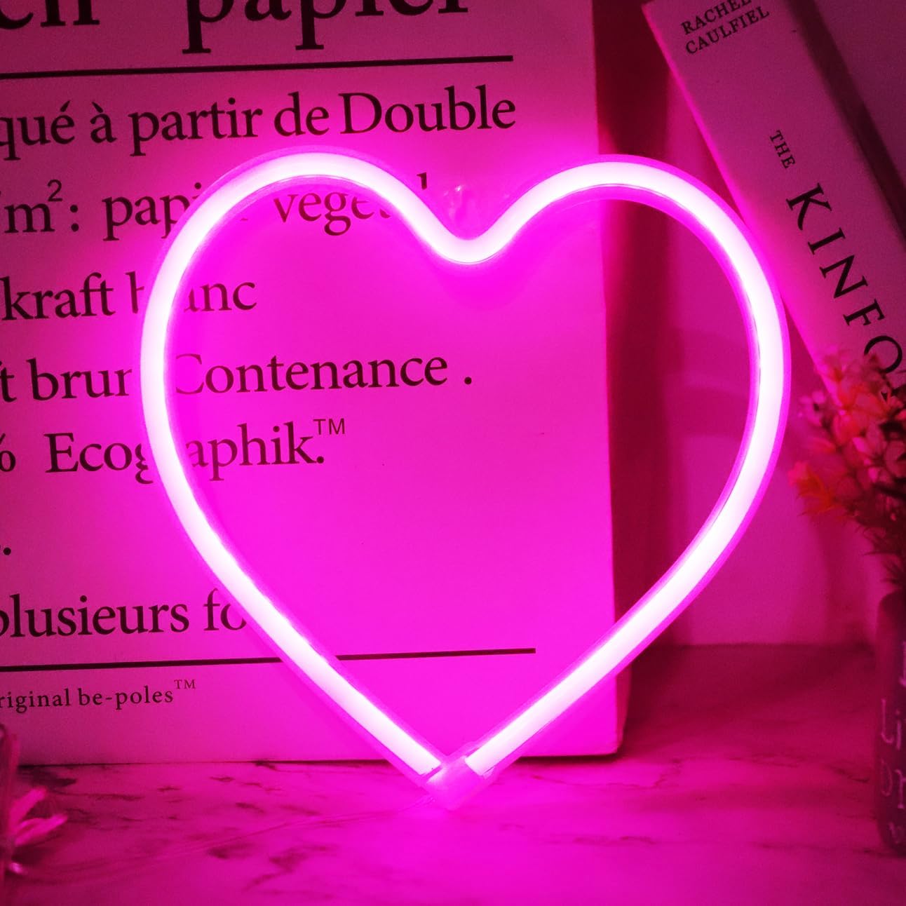 Pink Heart Neon Signs for Wall Deacor, LED Heart Lamp Battery Operated/USB Love Neon Lights for Bedroom, Mother's Day, Christmas, Valentine's Day Decorations-Pink