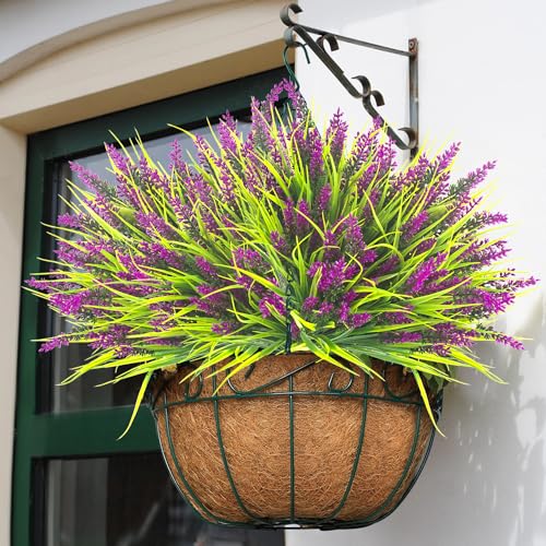 Image of Grunyia 20 Bundles Artificial Plants Outdoor Fake Monkey Grass with Flowers (Fuchsia)