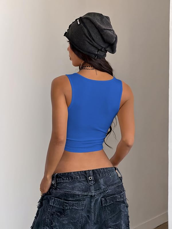 SOLY HUX Women's Y2k Tank Tops V Neck Sleeveless Crop top Royal Blue by SOLY HUX - Used condition - Image 2