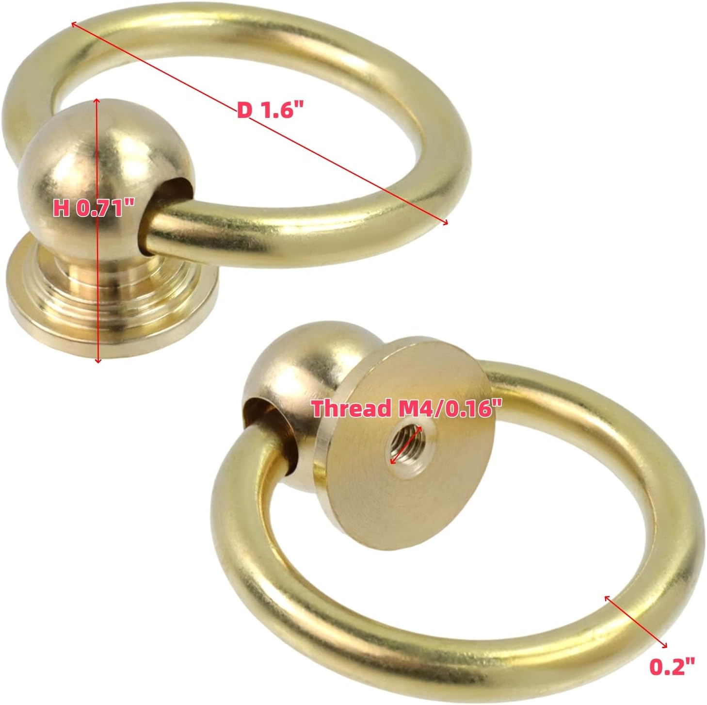 LC LICTOP Antique Brass Pulls Ring 6Pcs, 1.6 Inch Drawer Handles, Drop Ring Pulls Vintage Solid Brass Kitchen Cabinet Hardware for Dresser Drawers Cupboard Wardrobe Furniture