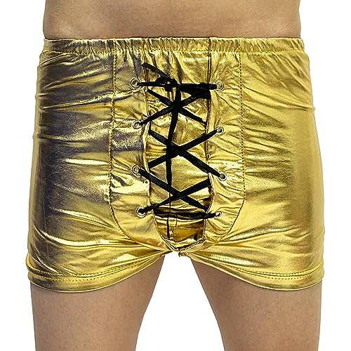 TAIKMD Cuecas boxer masculinas metálicas brilhantes com cordão, calça, roupa de banho, roupa íntima,
