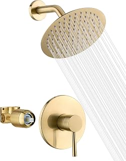 Sumerain Brushed Gold Shower Faucet Set with 8-Inch Stainless Steel Rain Shower Head & Solid Brass Valve