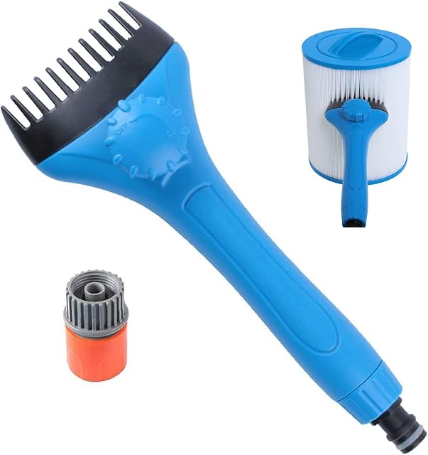 Poweka Swimming Pool Filter Cartridge Cleaner Tool, Spa & Hot Tub Filter Cartridge Cleaning Tool with Adapter - Removes Dirt/Debris from Pool Filters