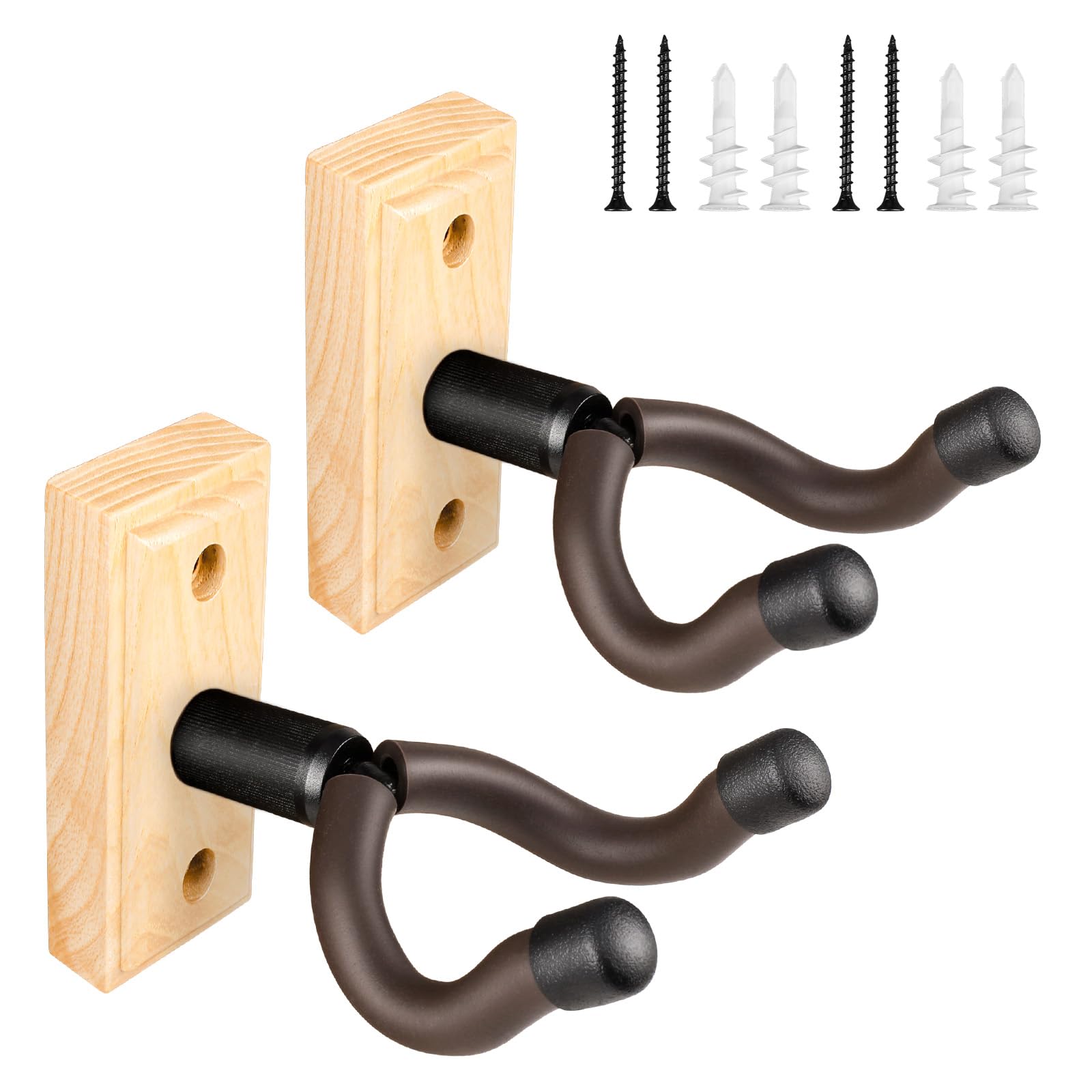 Dida Naturewood, 2 Pack Guitar Wall Mount, Premium Solid Wood Guitar Hanger, Guitar Accessories, U-Shape Hardwood Guitar Holder Hook (Naturewood, 2 Pack)