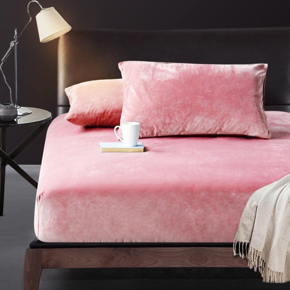 Korallenfleece Eingebautes Blatt Single Flanell Matratze Schutzhülle Bed-Bed-Bed-Abdeckung Winter-Bean_Paste_150*200 cm+30 cm (1pcs)