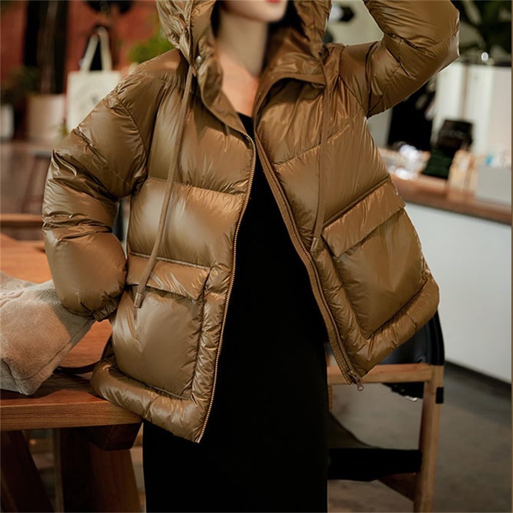 Winter Bread Clothes Hooded Hairless Collar Down Jacket Women's Short Thickened Models
