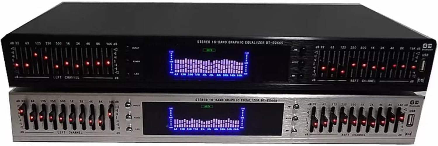 20-pasmowy korektor audio HiFi, profesjonalny cyfrowy korektor tuningu, wskaźnik widma LED z wbudowanym pilotem zdalnego sterowania Bluetooth/pilotem zdalnego sterowania, migający wskaźnik