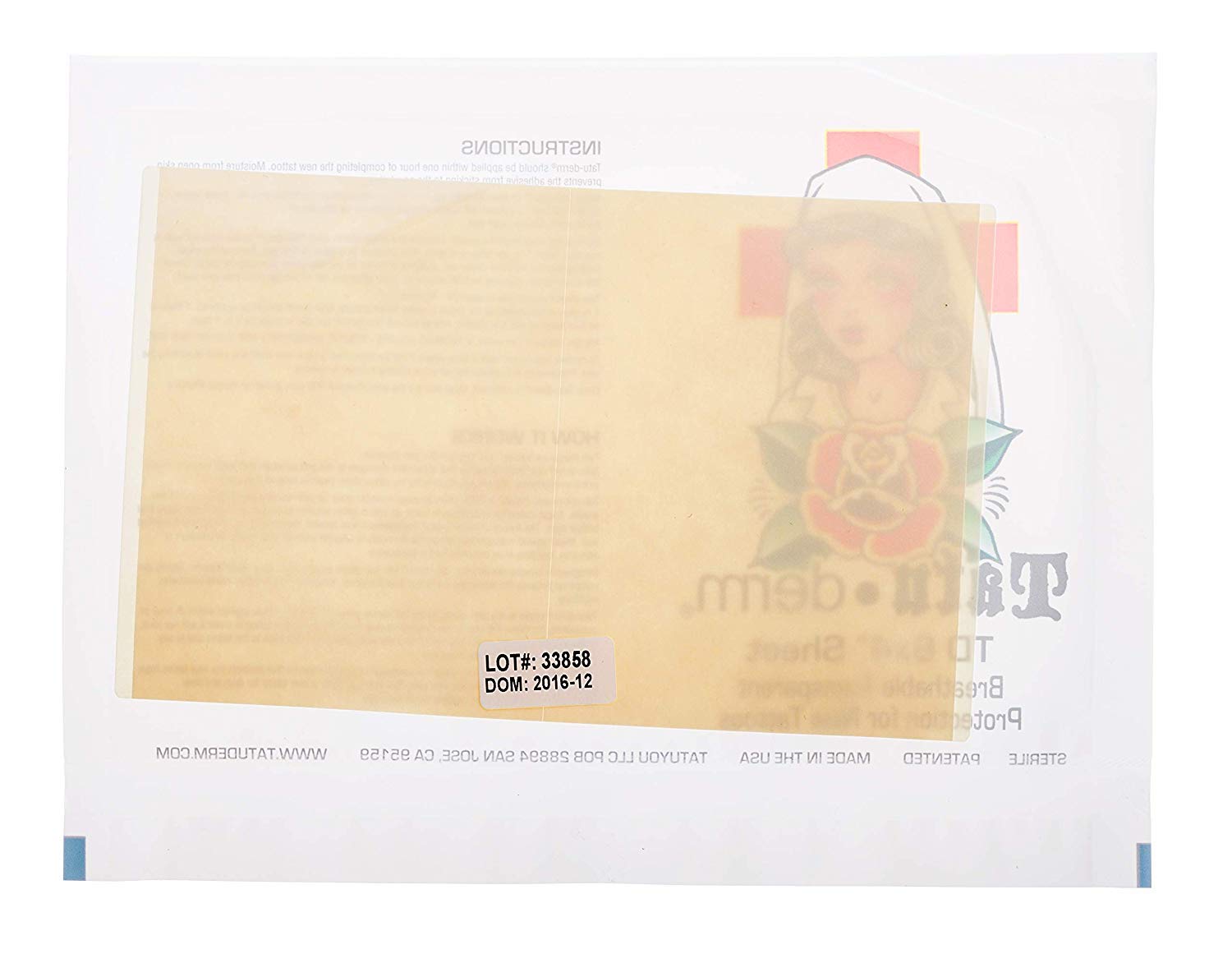 Tatu-Derm - Best Tattoo After Care Bandages/Patch (Sheet - 6X4) Pack of 10