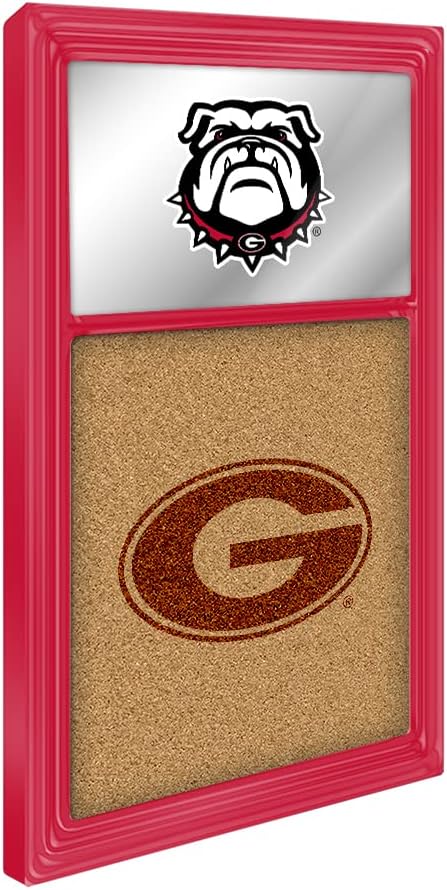 The Fan Brand NCAA Georgia Bulldogs - Dual Logo - Red Frame - Mirrored Cork Note Board - Sports Team Bar Sign Décor: Home, Dorm, Garage, Office, Fan Cave