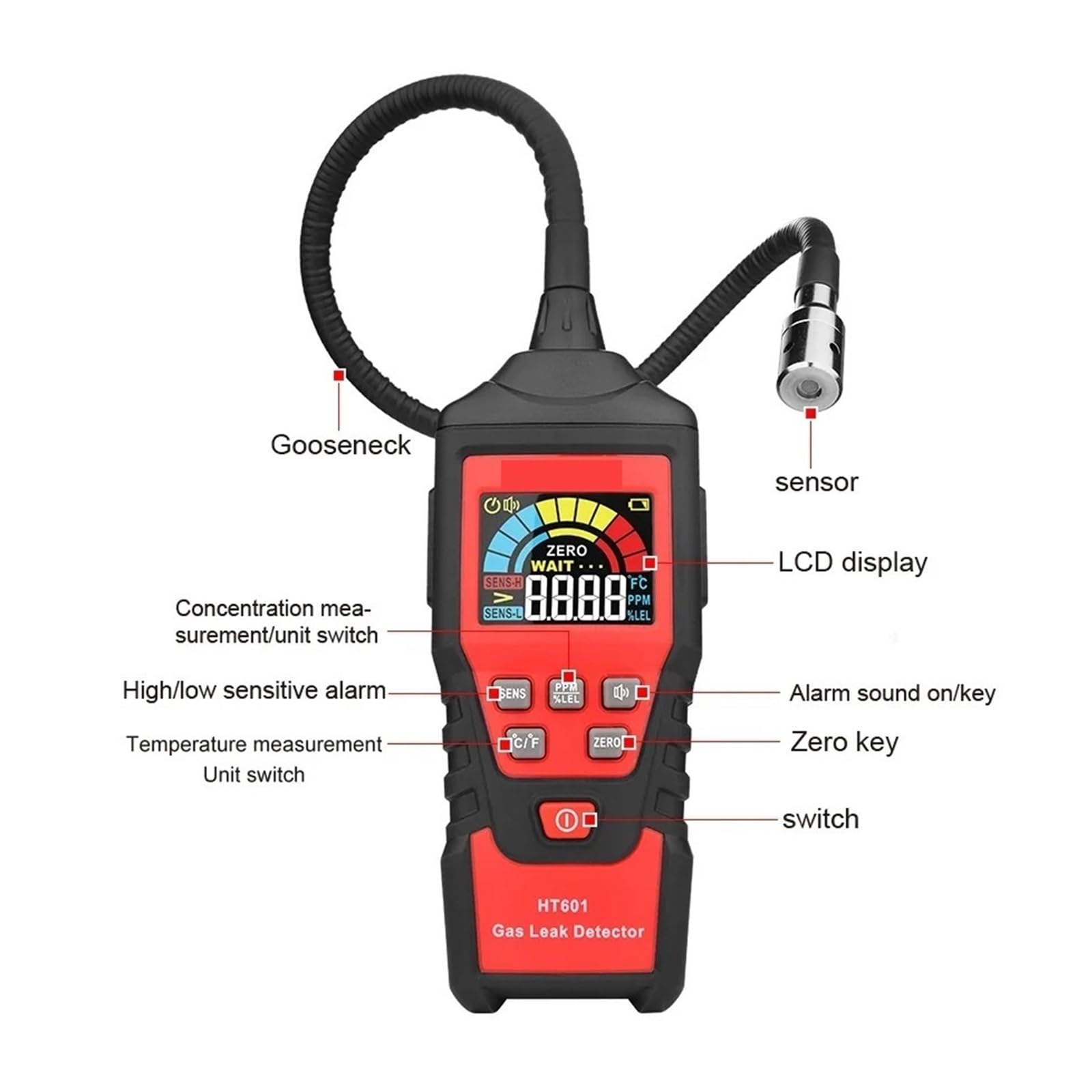 Detektor gazu, HT601A+ HT601B+ Akumulatorowy wykrywacz wycieków gazu domowego Przenośny tester gazów palnych Wyświetlacz LED(HT601B Gas Detector)